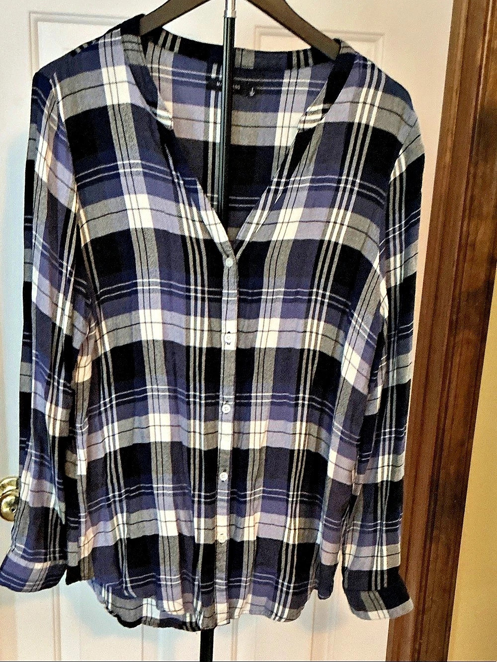 Max Jeans Plaid Button Down Blue & White Size Large Like New